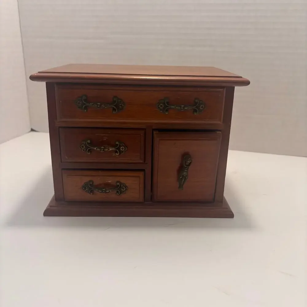 Vintage Powell Wooden Jewelry Box Mini Dresser Chest Organiser 4 Drawer Taiwan